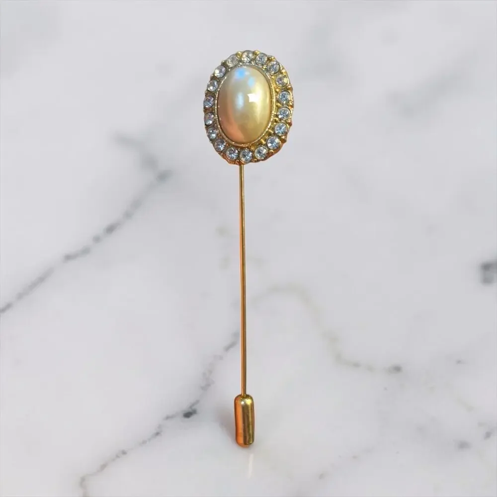 Pearl Rhinestone Stick Pin Old Money Bridal Handmade Vintage Earring